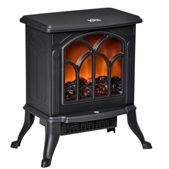 Cheminée électrique poêle style rétro thermostat 750-1500 W noir - 1