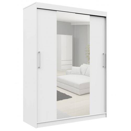 HELIA - Armoire à portes coulissantes + grand miroir chambre Blanc