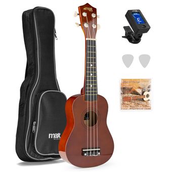 Max UKEY - Pack ukulélé et accessoires - Marron, cordes en nylon, avec un accordeur numérique, 2 médiators, un sac de transport - 1