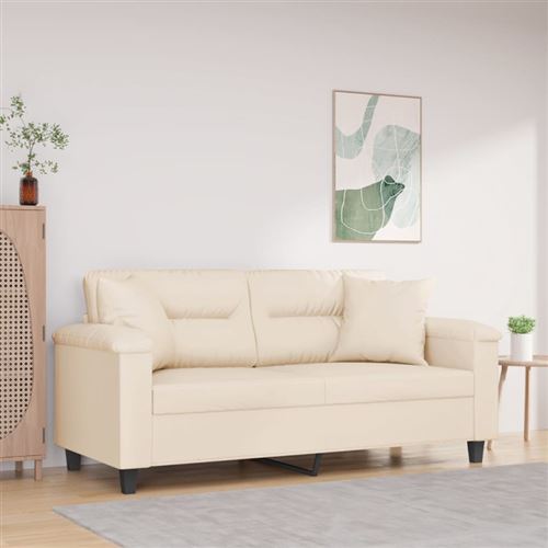 Non Communiqué Beige Canapé 2 Places Avec Oreillers 140 Cm Tissu Microfibre
