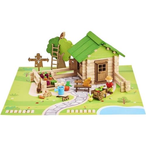 Non Communiqué Vert Jeu De Construction En Bois Jeujura Maison Et Jardin 135 Pièces