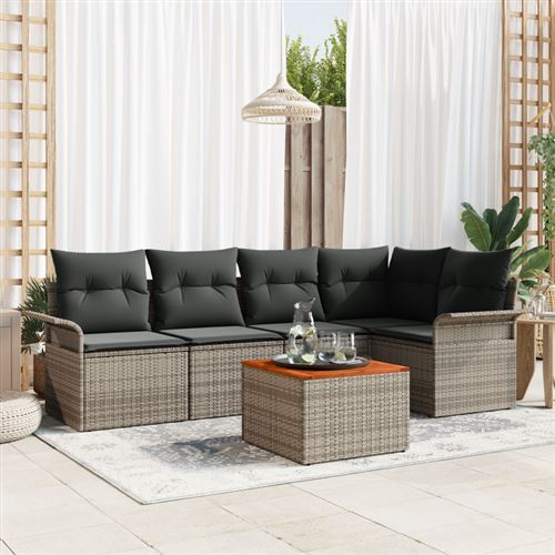 Non Communiqué Gris Ensemble De 6 Canapés De Jardin Avec Coussins En Poly Rattan Acacia, Sofa De Jardin 2 Places Avec Rangement & Coussins En