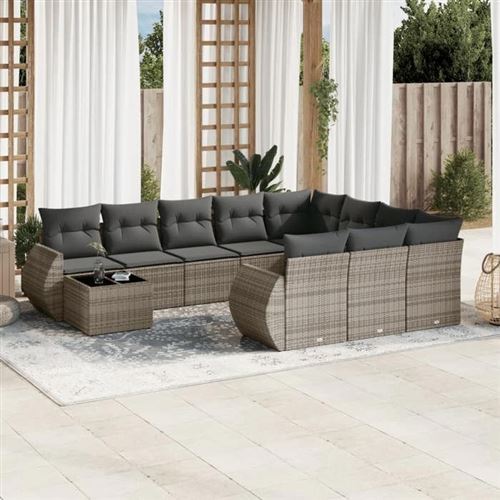 VIDAXL Salon de jardin  - Gris r&eacute;sine tress&eacute;e