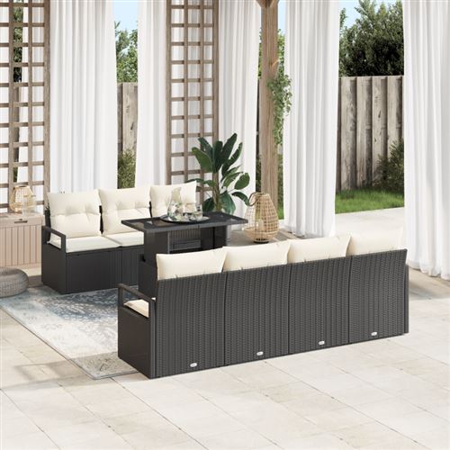 vidaXL - Salon de jardin - 8 pièces - Noir - Image 2