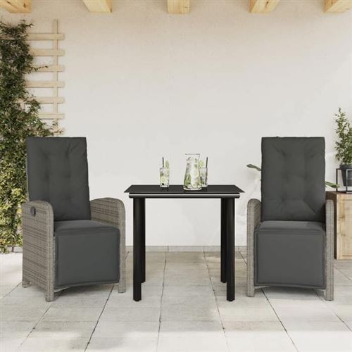 Vidaxl Gris Ensemble De Bistro 3 Pcs Avec Coussins - Image 2