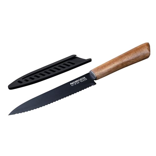 Non Communiqué Bois,Noir Couteau De Cuisine Lame Crantée 24 Cm Nirosta Flow