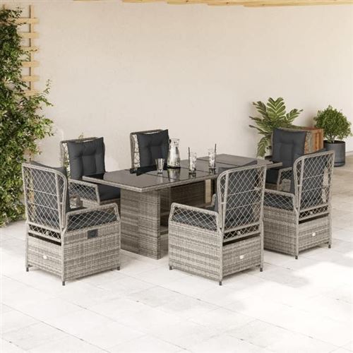 Non Communiqué Gris Vidaxl Ensemble À Manger De Jardin Et Coussins 7 Pcs Rotin 3262928