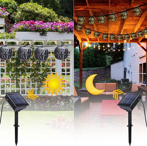 Guirlande solaire étanche d'extérieur à 20 LED, 5 m, avec 8 modes, guirlande  lumineuse marocaine à énergie solaire pour jardin, patio (multicolore)