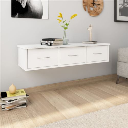 vidaXL Étagère murale avec tiroirs Blanc 88x26x18,5 cm Aggloméré