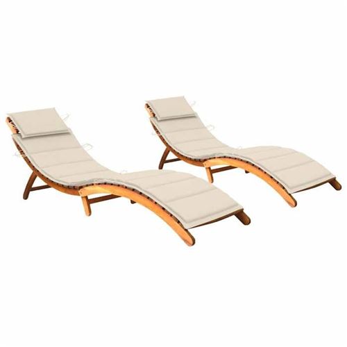 Non Communiqué Beige Vidaxl Lot De 2 Chaises Longues Avec Coussins, Bain De Soleil, Transat De Terrasse, Siège De Jardin Patio Extérieur, Bois 3077363