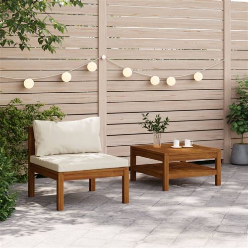 Ensemble de canapés 2 pcs et coussins blanc crème Acacia solide