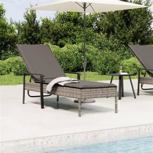 Vidaxl Gris Chaise Longue Avec Coussin - Image 2