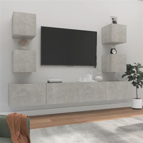 Vidaxl Gris Ensemble De Meubles Tv 6 Pcs Béton Bois D Ingénierie - Image 2