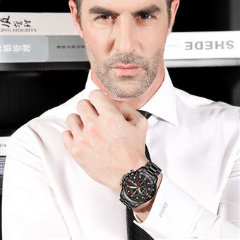 LIGE Montre à Quartz Analogique étanche Pour Homme Avec Mailles En Acier Inoxydable Calendar Montre