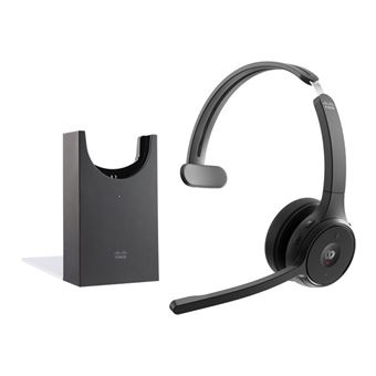 Casque Sans Fil Cisco 722 - Double Oreillette, Bouton Webex, Adaptateur Bluetooth USB-A - Noir Carbone - Garantie 1 An