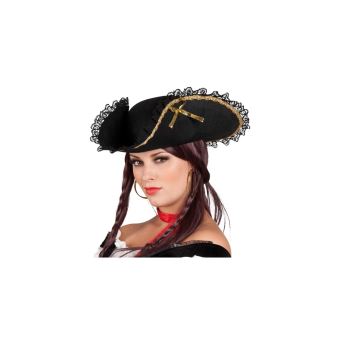 Tricorne Femme Noir Rubans Dore - Carton - 1