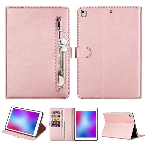 Etui en PU poche zippée élégante or rose pour votre Apple iPad Air 2/(2013)/iPad 9.7 pouces (2017)/(2018)