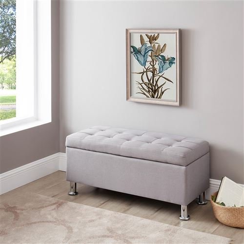 Banc De Lit Nizza Coffre De Rangement Avec Assise Pouf Capitonne Bout De Lit Avec Pieds En Metal Chrome Structure Mdf Et Tissu Gris Achat Prix Fnac
