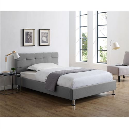 Lit Simple Nizza 120 X 190 Cm Capitonne Avec Sommier Revetement En Tissu Gris Achat Prix Fnac