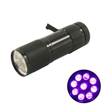 Lampe UV Argenté Lampe de poche à 9 LED Marqueur d'encre invisible En alliage d'aluminium Lumière violette durable Lumière de détection 