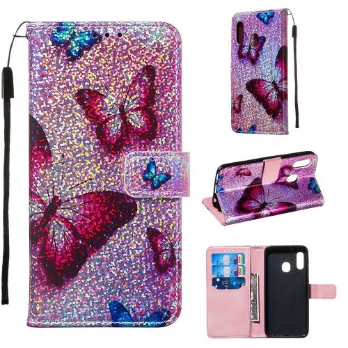 Etui en PU paillettes paillettes papillon pour votre Samsung Galaxy A20e/A10e