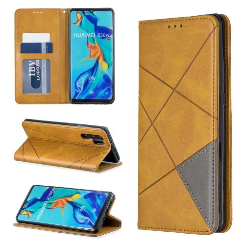 Etui en PU motif géométrique avec support et porte-cartes marron clair pour votre Huawei P30 Pro