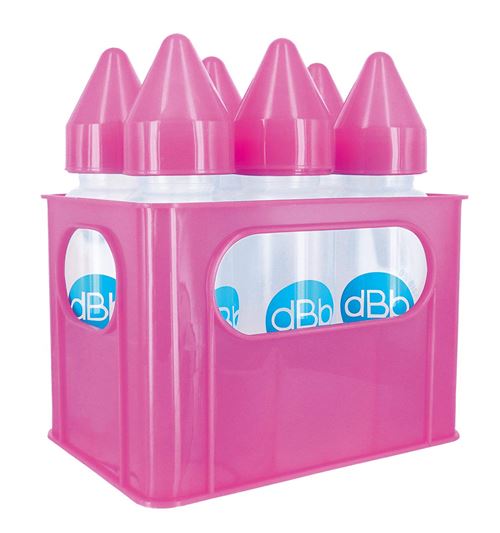 dBb Remond 6 Porte Biberons en Polypropylène Clair avec Tétine NN en Silicone Rose Translucide 270 ml
