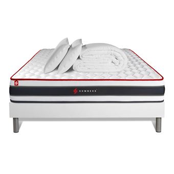 Pack prêt à dormir 200x200 matelas ENERGY ressorts ensachés et mémoire de forme + sommier kit blanc + Couette + 2 oreillers - 1