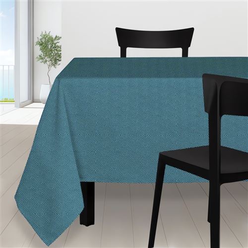 Nappe rectangle 140X240 cm PAON bleu atoll, par Soleil d'Ocre