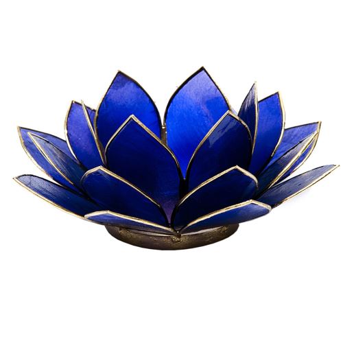 Porte Bougie Fleur de Lotus Bleu foncé et or 6 ème chakra
