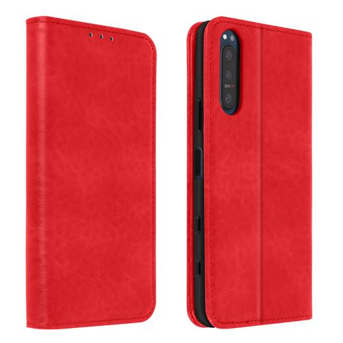 Avizar Housse pour Sony Xperia 5 2 Folio Vintage Porte-carte Fonction Support Rouge