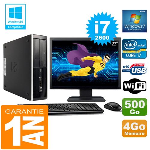 Pc hp compaq 8300 sff core i7-2600 ram 4go disque 500 go wifi w7 ecran 22'