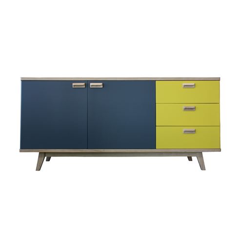 Pirotais Buffet chêne massif et laqué, 2 portes 3 tiroirs, Made in France Jaune citron