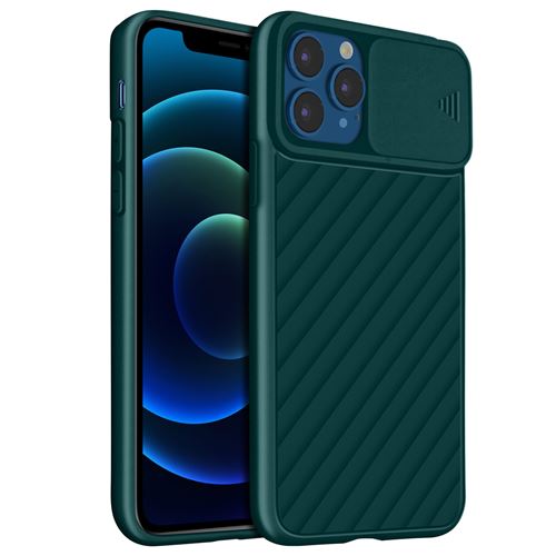 Avizar Coque pour iPhone 12 Pro Max Protection Finition souple striée Cache caméra coulissant Vert