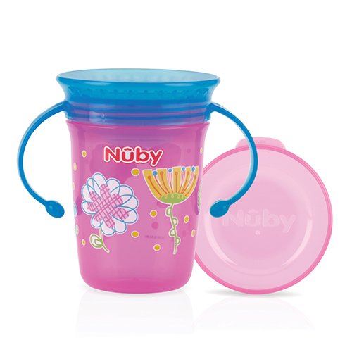 Nûby - Gobelet Magique 360° avec Anses - 240ml - Rose - 6 mois