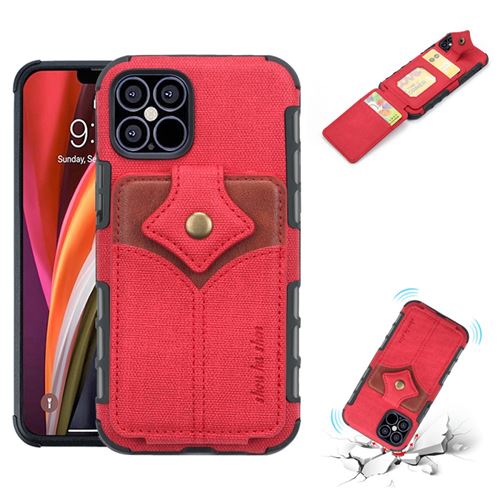 Coque en TPU + PU boucle en érable avec porte-cartes rouge pour votre Apple iPhone 12 Pro/12 Max 6.1 pouces