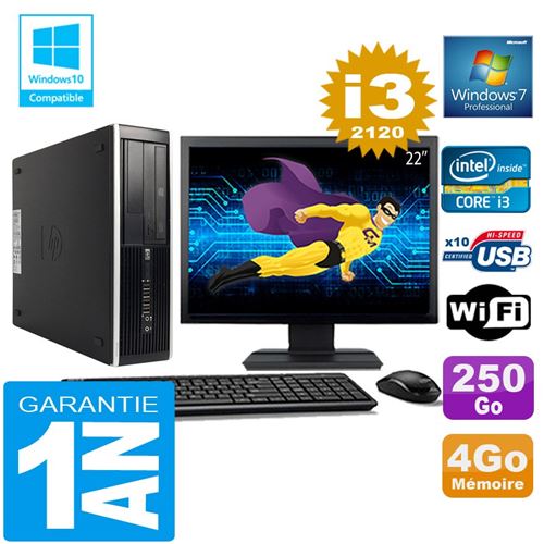 Pc hp compaq 8300 sff core i3-2120 ram 4go disque 250 go wifi w7 ecran 22'