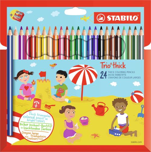 Stabilo trio - étui carton de 24 crayons de couleur triangulaires + taille-crayon