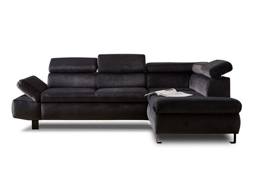 Canap&eacute; d'angle droit convertible 5 places Velours Gris