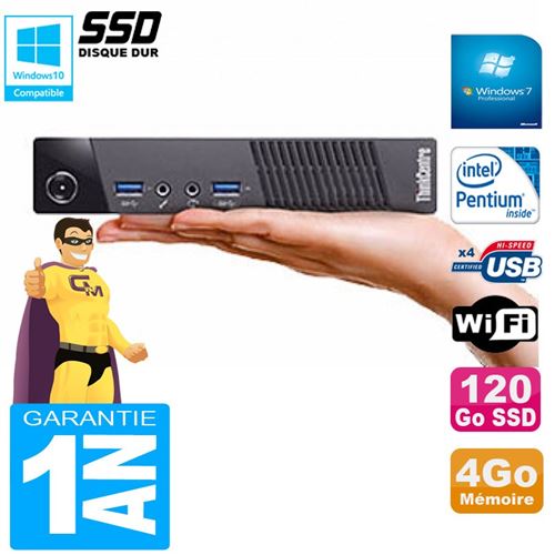 PC De Bureau Lenovo Ultra Mini PC Lenovo M73 Usff Tiny G3250T 4Go Disque 120Go SSD WiFi W7