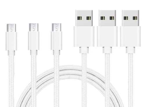 Lot 3 Cables pour ASUS ZENFONE 5 LITE / 4 MAX / 3 MAX / MAX M1 / MAX M2 / GO - Cable Chargeur Micro USB Nylon Tressé Argent Blanc 1 Metre [Phonillico®]