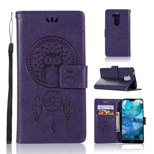 Etui en PU attrape-rêve de hibou violet pour votre Nokia 7.1 Plus
