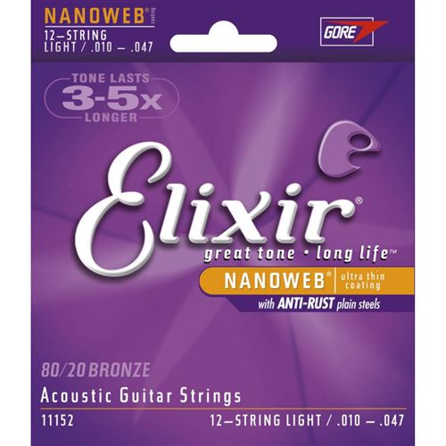 Elixir Nanoweb 11152 - 12 Cordes - Guitare Acoustique L 10-47 / 10-27