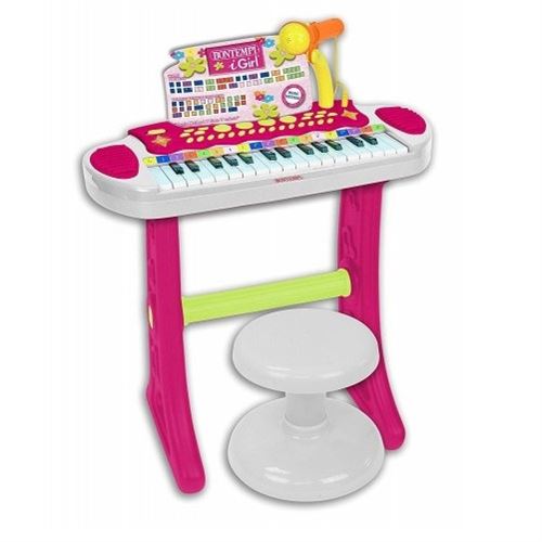 Bontempi Support pour clavier avec microphone et tabouret rose/vert