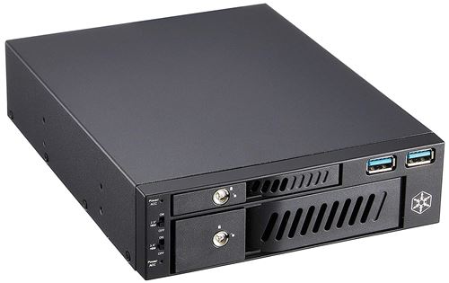 SilverStone SST-FP510 Adaptateur de baie de lecteur 5,25 à 2,5 et 3,5 remplaçable à chaud, sans plateau et sans vis, verrou à