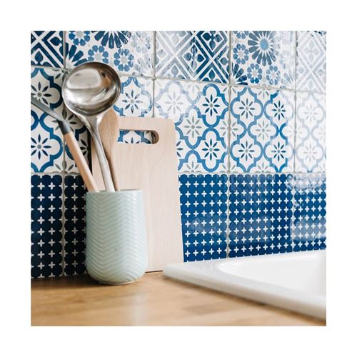 6 Adhesifs De Carrelage Fleur Bleu Marine Draeger La Carterie
