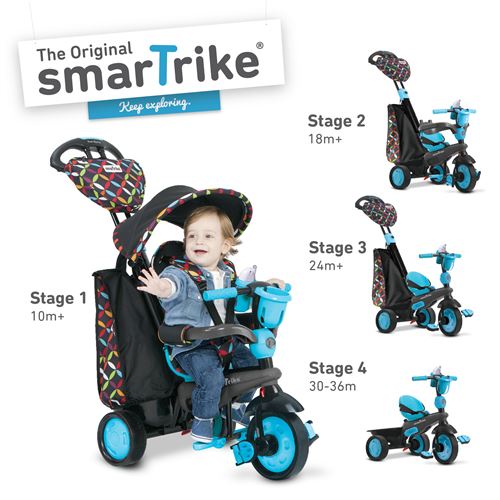 Smartrike Tricycle Évolutif 4 En 1 Boutique Noir Et Bleu Pour Bébé Et Enfant