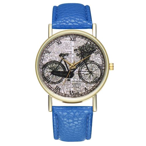 Dictionnaire de bicyclette classique montre bracelet en cuir dames montre pour hommes tendance de l'horloge à quartz T295-ABleu foncé