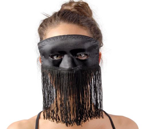 Masque en soie noir avec franges