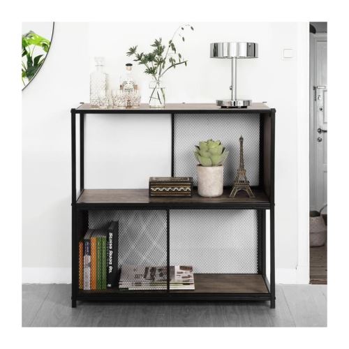 EMELY Meuble 2 étageres - Décor bois - Style industriel - L 75 cm